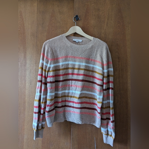 LOFT tan cotton striped sweater, size L - Picture 3 of 5